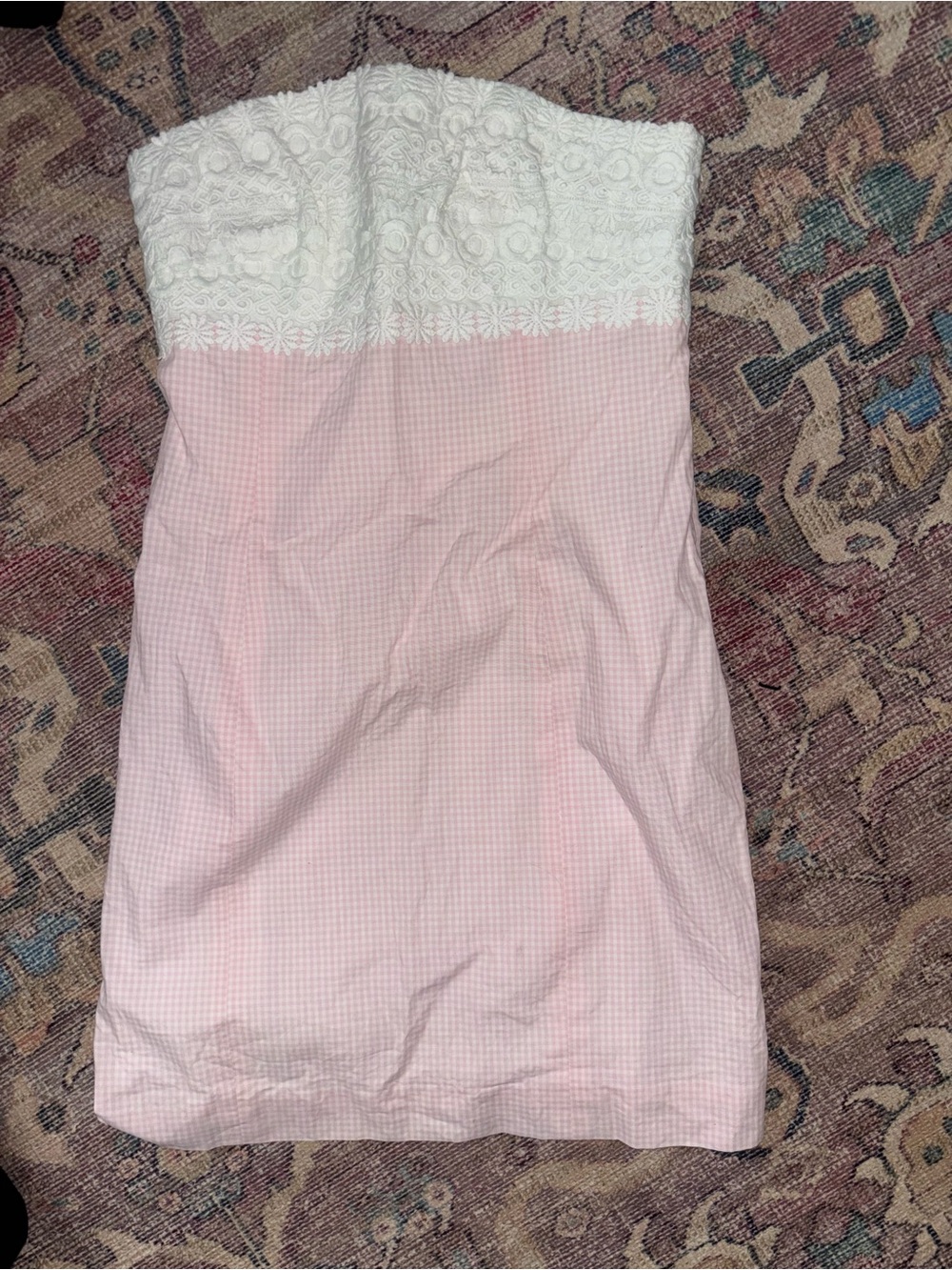 Strapless Lace-Trim Tube Dress - pink white gingham - Lily Pulitzer never worn